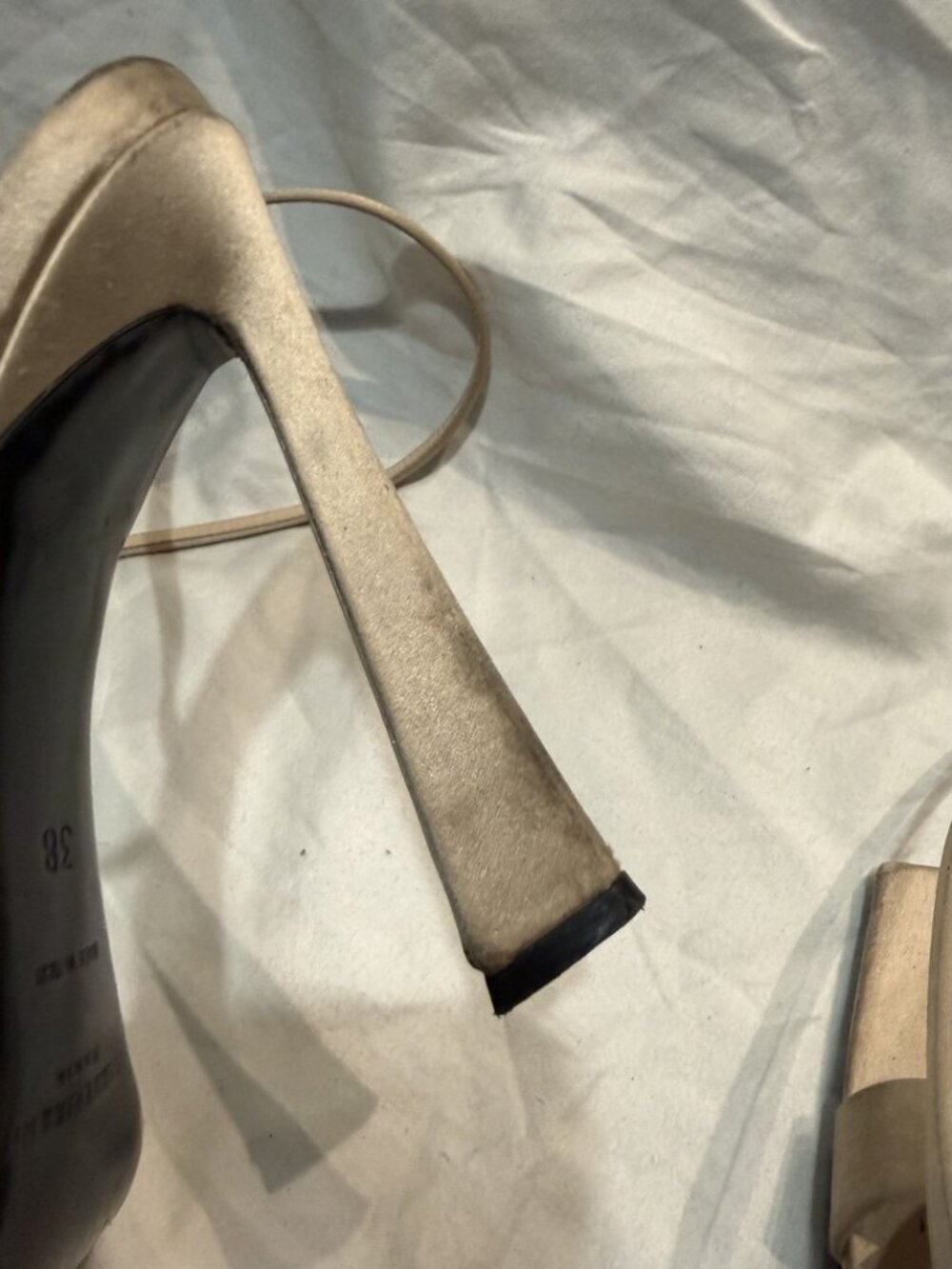 Saint Laurent Lydia 110 Nude Satin Ankle Wrap Sandal Heels EU 38 US 8 - Picture 9 of 12